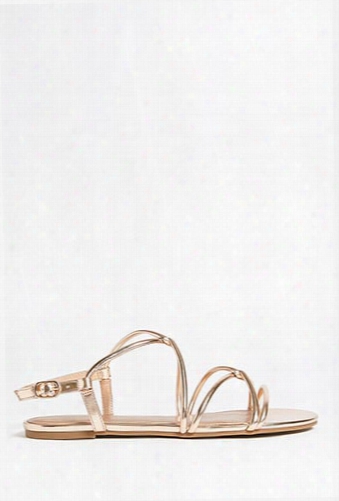 Metallic Crisscross Faux Leather Sandals