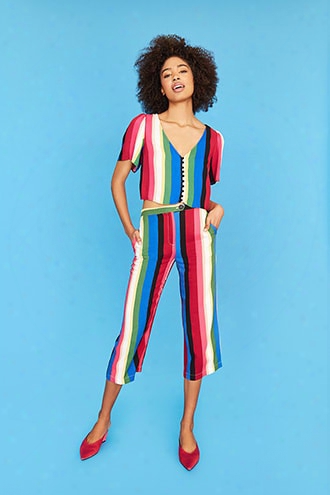 Multicolor-stripe Capri Pants