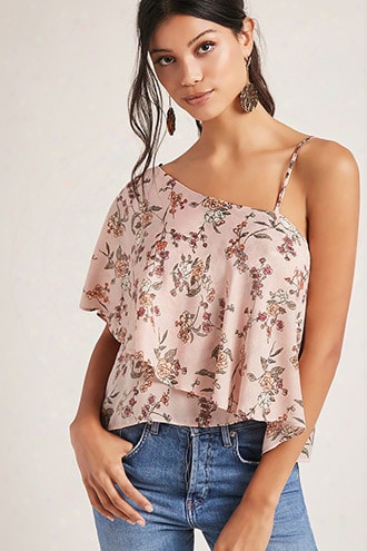 One-shoulder Satin Floral Top