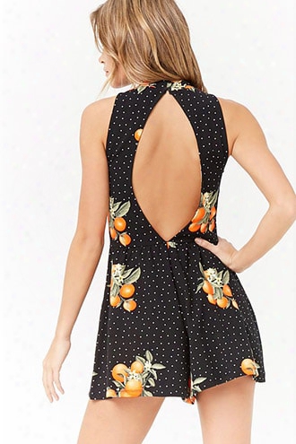 Orange Print Cutout Romper