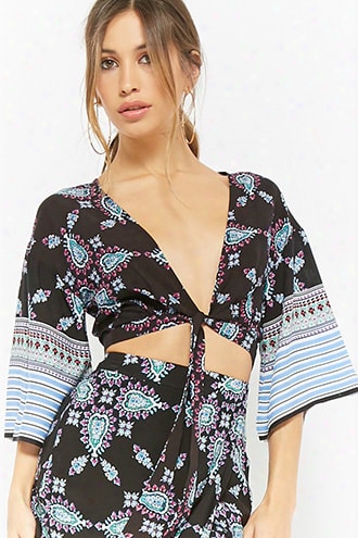 Ornate Print Tie-front Top
