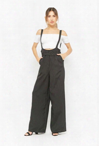 Pinstriped Belted Suspender Jumpsuit