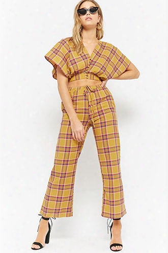 Plaid Crop Top & Wide-leg Pant Set