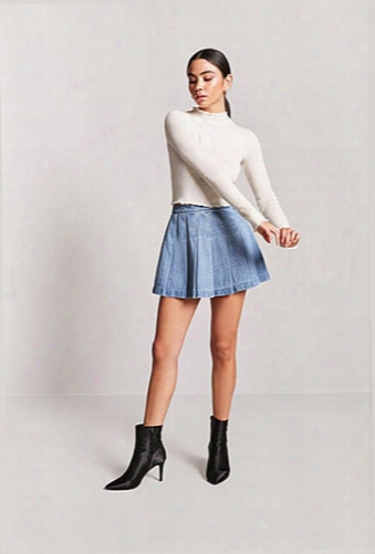 Pleated Denim Mini Skirt