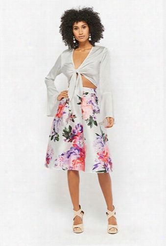 Pleated Floral Flare Skirt