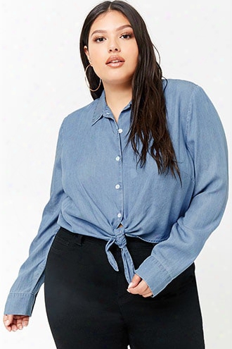 Plus Size Cropped Chambray Shirt