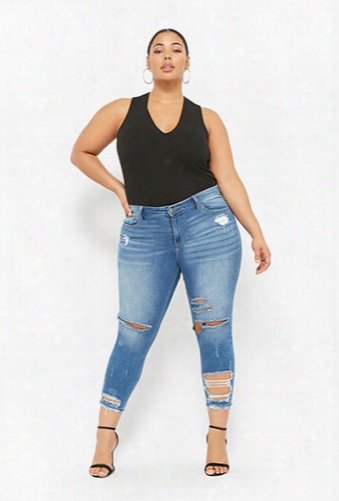 Plus Size Distressed Ankle Skinny Jeans