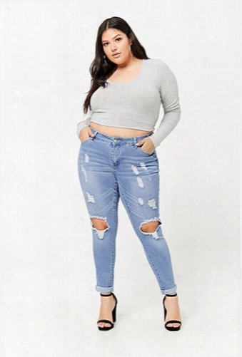 Plus Size Distressed Cuffed Jeans