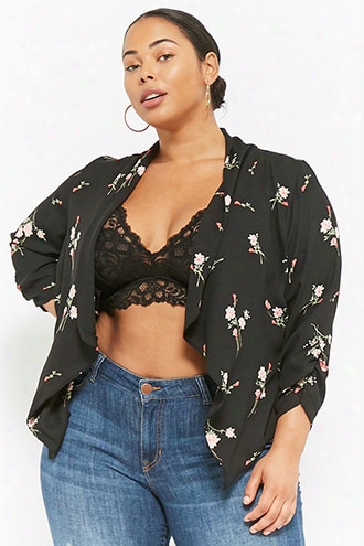 Plus Size Floral Drape-front Blazer