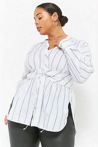 Plus Size Lace-up Stripe Shirt