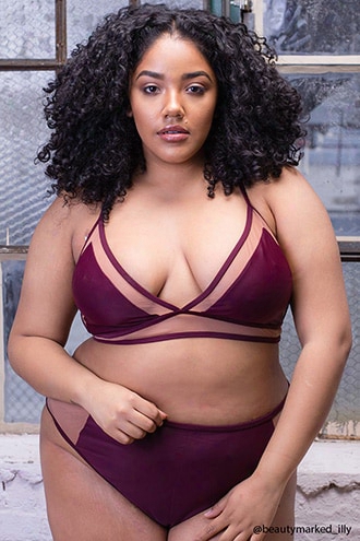 Plus Size Mesh-trim High-waist Bikini Bototms