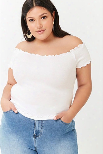 Plus Size Off-the-shoulder Lettuce-edge Crop Top