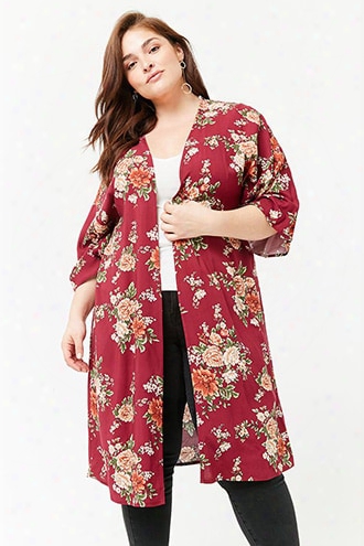 Plus Size Satin Floral Duster