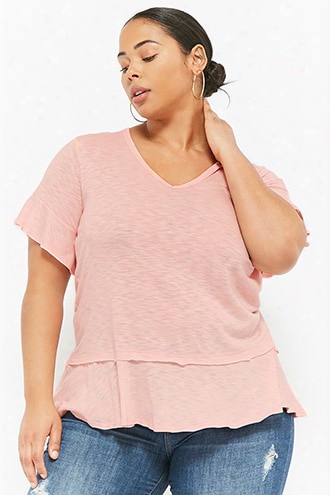 Plus Size Slub Knit Flounce Tee