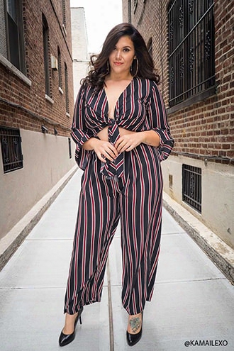 Plus Size Stripe High-waist Trousers