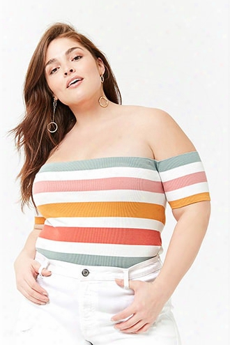 Plus Size Striped Off-the-shoulder Crop Top