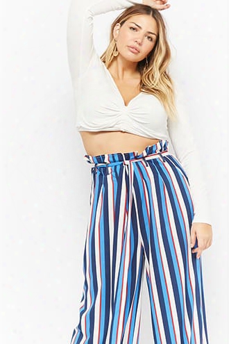 Plus Size Striped Paperbag Palazzo Pants