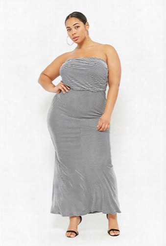 Plus Size Striped Strapless Maxi Dress