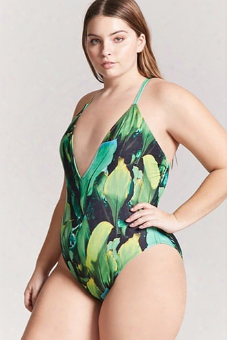 Plus Size Tropical Print One Piece