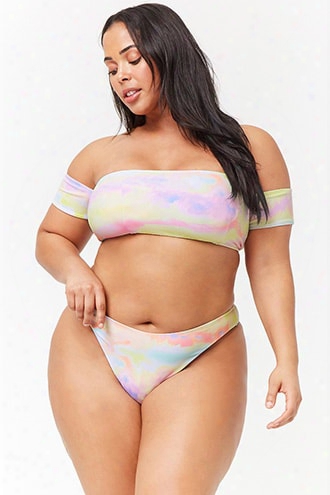 Plus Size Watercolor High-leg Bikini Bottoms