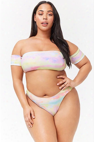 Plus Size Watercolor Off-the-shoulder Bikini Top