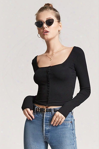 Ribbed Button-front Top