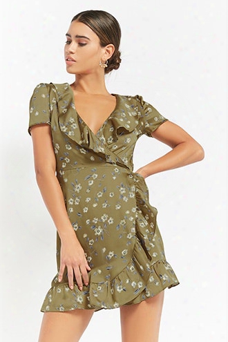 Satin Floral Wrap Dress