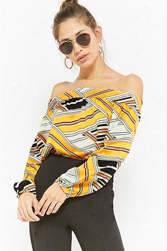 Satin Geo Print Off-the-shoulder Top