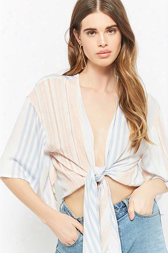 Selfie Leslie Striped Tie-front Crop Top