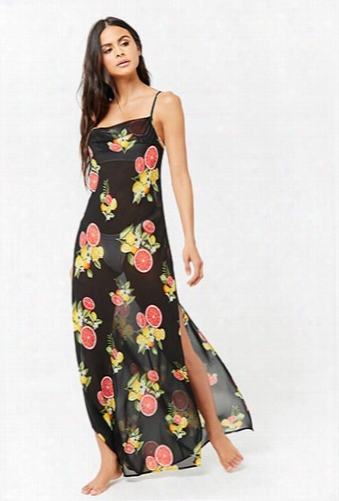 Sheer Citrus & Floral Swim Cover-up Maxi Dress