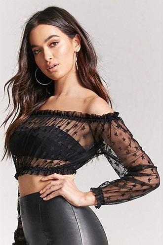 Sheer Mesh Off-the-shoulder Croop Top