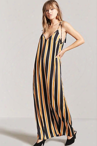 Stripe Self-tie Tassel Maxi Dress