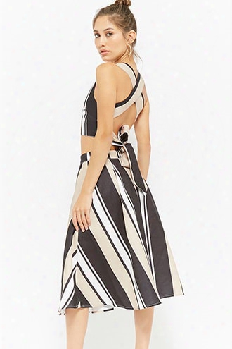 Striped Cross-back Self-tie Crop Top & Mii Skirt Set