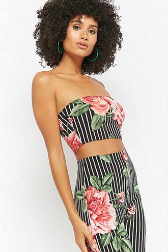 Striped Floral Cropped Tube Top