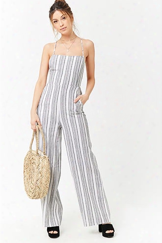 Striped Lace-up Back Cami Jumpsuit