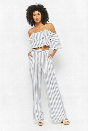 Striped Open-shoulder & Palazzo Pants Set