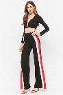 Striped Zip-Front Crop Top & High-Rise Pants Set