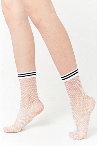 Vrsity Stripe Fishnet Ankle Socks