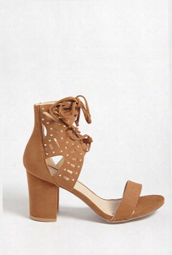 Yoki Shoes Studded Faux Suede Heels