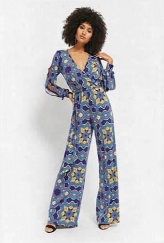 Abstract Print Surplice Jumpsuit