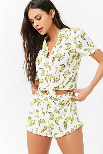 Banana Print Pjj Shirt & Shorts Set