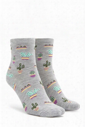 Cactus Print Crew Socks