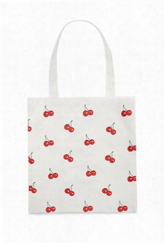 Cherry Print Canvas Tote Bag