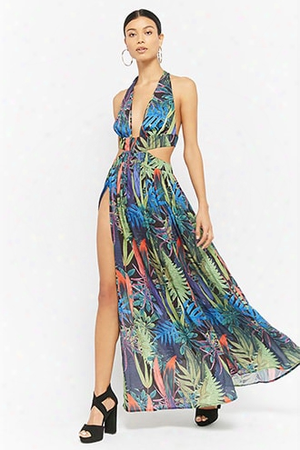 Cutout Floral Halter Maxi Dress