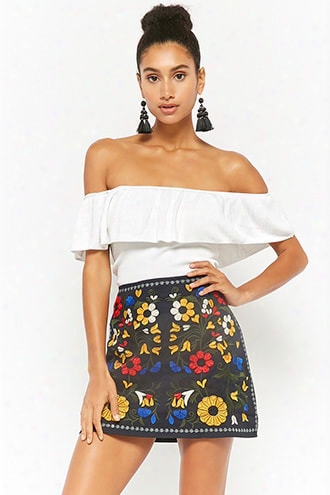 Embroidered Denim Mini Skirt