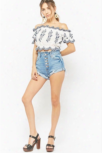 Embroidered Off-the-shoulder Crop Top