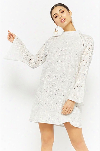 Eyelet Trumpet-sleeve Shift Dress