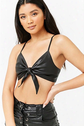 Faux Leather Tie-front Bralette