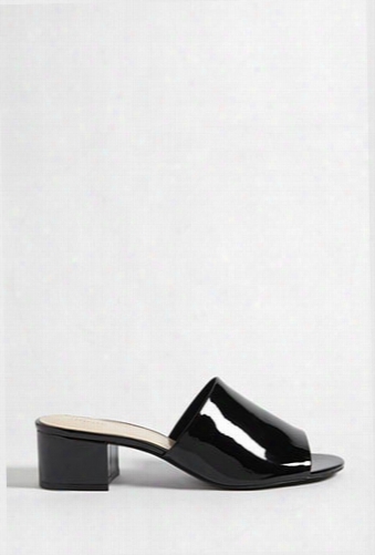 Faux Patent Leather Slide Sandals