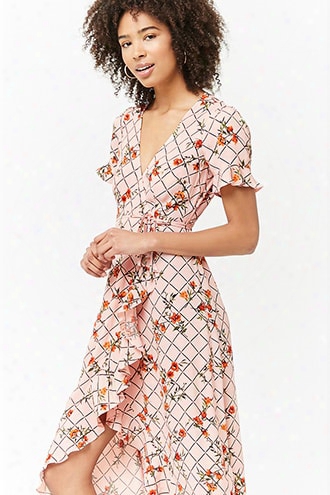 Floral Grid Wrap Dress